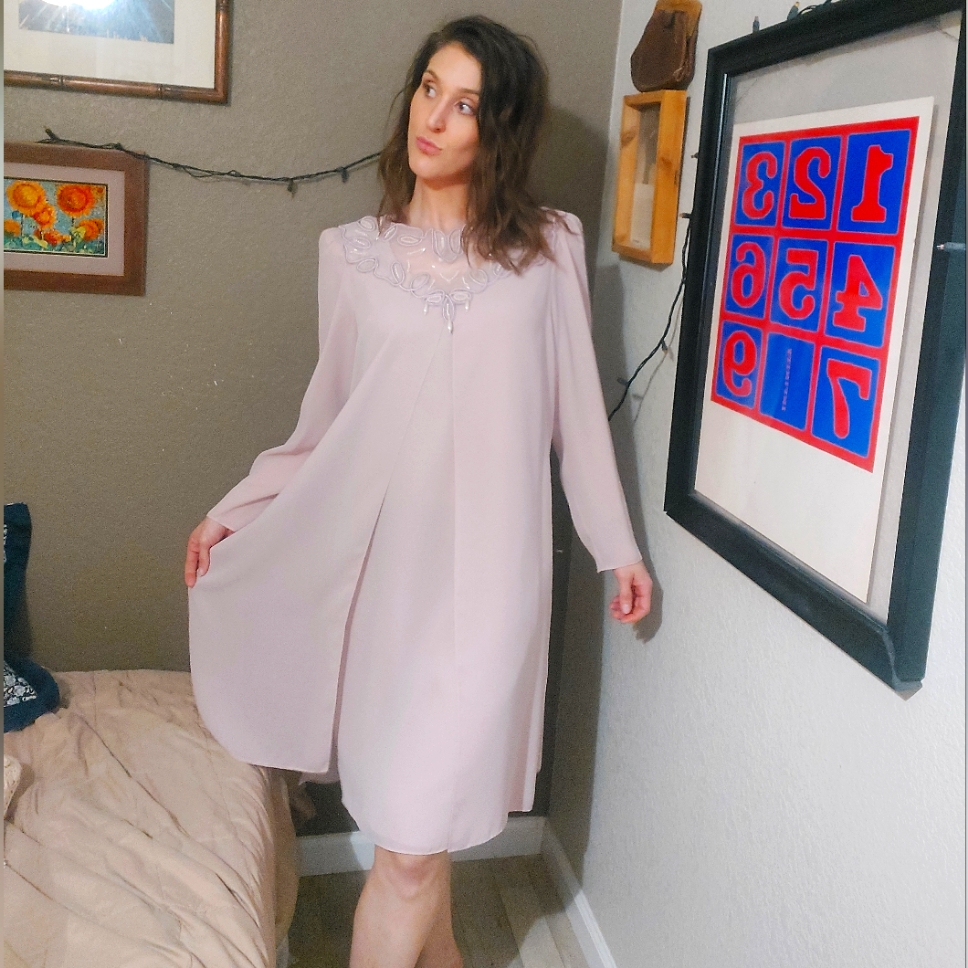 Nwt Vintage Beaded Midi Dress Patra Sheer Pink Women's Size 14 Formal Flowy